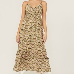 Molly Braken Printed Ruffle Hem Midi Dress